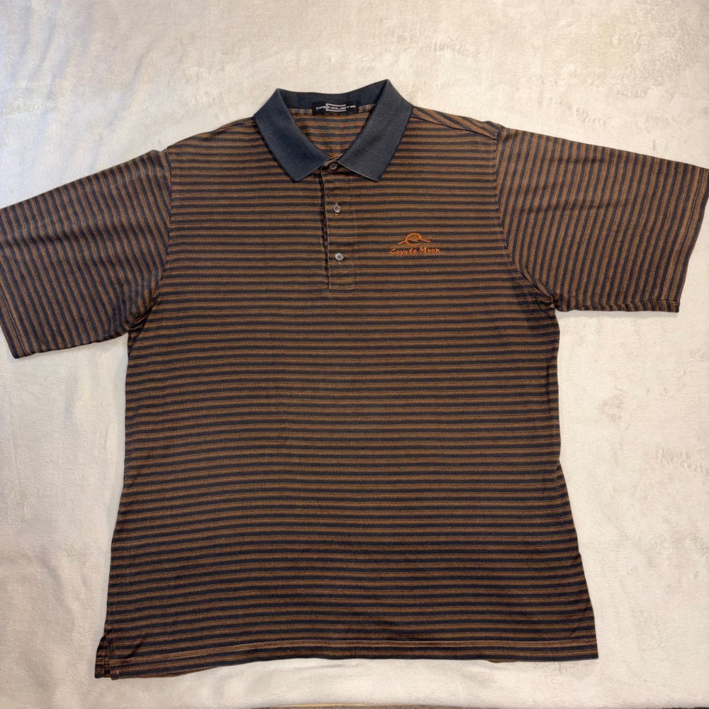 Carnoustie Mens Mercerized Cotton Striped Polo Shirt Brown Navy Coyote Moon XL